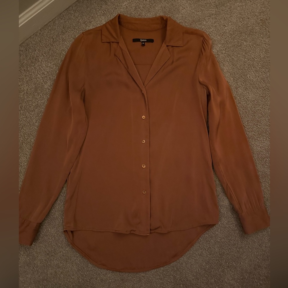 Quince Washable Stretch Silk Notch Collar Blouse